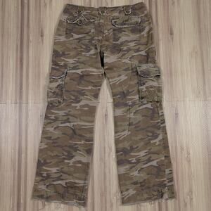 Vintage Old Navy Cargo Pants Brown Camo Baggy Loose Skater Y2K Size 10 31x30 1/2